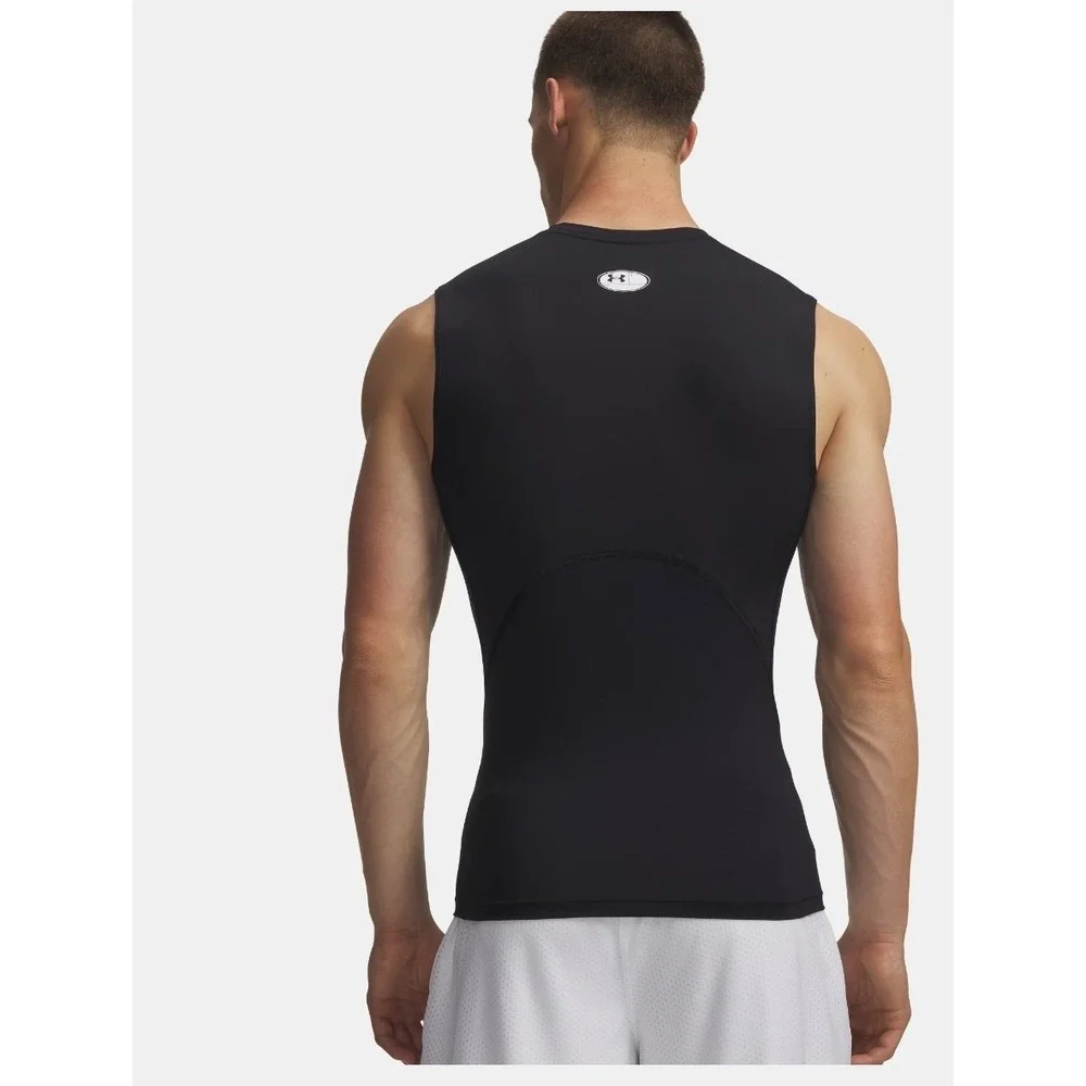 Under Armour Men 2XL Compression Sleeveless Heatgear Black Shirt 1361522 Stretch